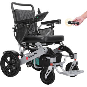Rubicon DX14 - Longest Range 30 Miles, Airline Approved Electric Wheelchair, Dual 12AH Lithium Batteries, 2x300W Motors, Leather Cushion, Foldable, Lightweight & Powerful