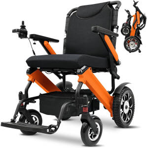 YL002 Zygenair High Performance Electric Wheelchairs for Adults, 30 Miles Range, Lightweight Foldable Aluminum Frame Wheelchair, 440lbs Weight Capacity, 2 Lithium Batteries, All-Terrain, Orange
