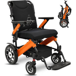 YL002 Zygenair High Performance Electric Wheelchairs for Adults, 30 Miles Range, 440lbs Weight Capacity, Lightweight Foldable Wheelchair, 500W Brushless Motors, 2 Detachable Lithium Batteries, Orange