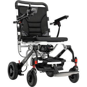 Pride Mobility Jazzy Carbon Power Chair - Electric Wheelchair for Adults, 300 Lbs Weight Capacity, 12 Ah Battery, White, 17"x17" Black Foam Seat