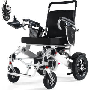 30+ Miles Extra Long Travel Range, Electric Wheelchair for Adults Lightweight Foldable, All Terrain Motorized Power Wheelchair Portable, Airline Approved (with 2 Batteries)