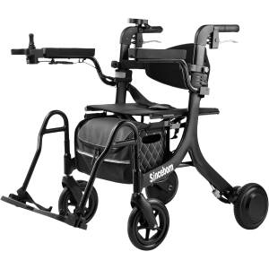 4 in 1 Rollator Walker Electric Wheelchair Combo,Electric Rollator Walker with Power Assist,Foldable Lightweight Transport Wheelchair,600W Magnesium Alloy Motor–Ideal for Elderly & Rehab