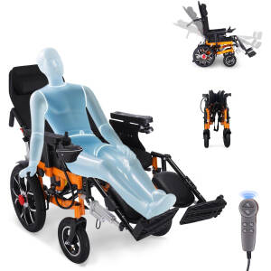 Reclining Electric Wheelchairs for Adults,Lightweight Foldable Electric Wheelchair,20" Widen Motorized Wheelchair for Seniors,Compact Portable All Terrain Power Wheelchair,Airline Approved(Orange)