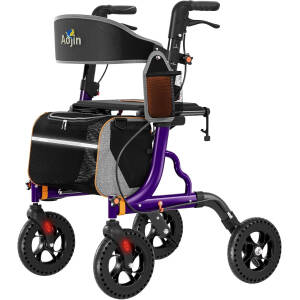 Rollator Walkers for Seniors with Seat, Foldable Walkers for Senior, 8" All-Terrain Wheels, 18" Big Seat, 6-Level Adjustable Height Rolling Walker, 350 lb, Walker for Seniors & Adults (Purple)