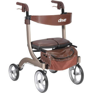 Drive Medical RTL10266CH-HS Nitro DLX Foldable Rollator Walker with Seat, Champagne (Brown)