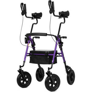 ELENKER All-Terrain Upright Rollator Walker, Stand Up Rolling Walker with 10’’Big PU Wheels and Adjustable Padded Armrests for Seniors from 4’8”to 6'4”, Purple