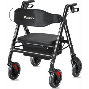 Rollator Walkers with Seat,450Lb Rolling Walkers,23.76lbs(10.8kg) Extra-Wide Heavy-Duty Rollator Walkers with Seat and Brakes for Seniors and Adults Bariatric with Large Aluminum (Black)