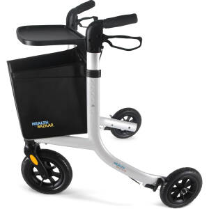 3 Wheels Rollator Walker for Seniors, Foldable Lightweight Walker with Detachable Tray and Storage Bag, Invisible Brake Line, 6 Levels Height Adjustable, 10'' Front Wheels
