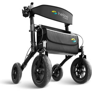 Helavo All Terrain Walker Rollator with 12” Pneumatic Tires – Foldable Outdoor Walkers for Seniors with Seat, Lightweight & Adjustable Height, Shock-Absorbing for Comfort on Any Surface