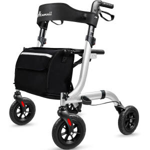Rollator Walker for Seniors, Lightweight Foldable All Terrain Rolling Walker with seat, Aluminum Walkers with 8 inch Rubber Wheels, Handles and Backrest for Seniors and Adult