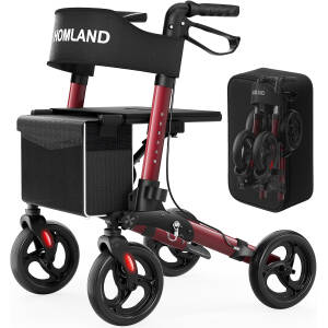 Rollator Walkers for Seniors with Seat, Foldable Walker, 8" Wheels Lightweight Aluminum Rolling Walker