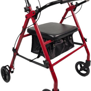 iLIVING ILG-800R Burgundy Rollator Walker – Heavy Duty Frame, Adjustable Height, Easy-Fold Design and Smart Brake Lock for Adults