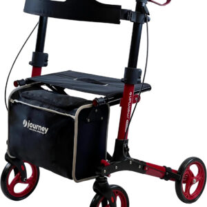 Journey UPWalker Breeze – Traditional Rollator Walker – Premium, Lightweight Adjustable Upright Rollator Walker with Seat for Adults, Seniors & The Elderly – Red Frame