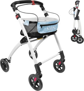KMINA PRO - Narrow Walkers for Small Spaces, Folding Walker with Wheels and Brakes, Seniors, Blue