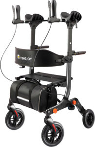 Lightweight Upright Rollator Walker All-Terrain Foldable with seat and Adjustable Height backrest, 300 lbs Capacity, 10" Front & 8" Rear Wheels for Seniors, Adults, bariatric, Includes Cane Holders