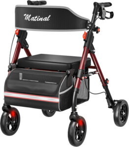 Walkers for Seniors, Rollator Walker with Seat, Walkers for Seniors with seat, 350 lb Capacity,with 8'' Big Wheels, Rolling Walker (Burgundy)