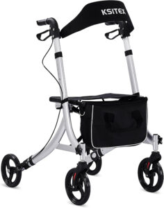 Rollator Walkers for Seniors,Rolling Walker with Backrest 300lbs, Folding Walking Aid with Seat and Brakes, Aluminum Heavy-Duty Drive Walker with Adjustable Handles, 8" All-Terrian Big Wheels