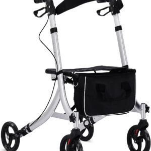 Rollator Walkers for Seniors,Rolling Walker with Backrest 300lbs, Folding Walking Aid with Seat and Brakes, Aluminum Heavy-Duty Drive Walker with Adjustable Handles, 8" All-Terrian Big Wheels