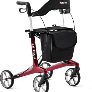 Rollator Walker for Seniors/Adults Foldable Rolling Walker with Seat 440 lbs Capacity 4 Big 7.9 inch Wheels Hand Grips Adjustable Height Lightweight Carbon Fiber Walker Removable Back Support