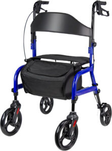 4 Wheel Rollator Walker with Seat for Seniors, Steel Foldable Rolling Walker, 300 lb, 8"/10"Wheels, Height and Handles Adjustable, Walker for Mobility Impaired, Blue