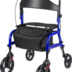 4 Wheel Rollator Walker with Seat for Seniors, Steel Foldable Rolling Walker, 300 lb, 8"/10"Wheels, Height and Handles Adjustable, Walker for Mobility Impaired, Blue