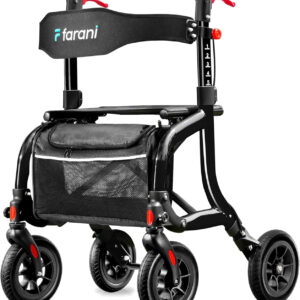 Farani All Terrain Rollator Walkers for Seniors, Lightweight Foldable Rolling Walker with Seat, Sturdy Integrated Molding Frame, Height-Adjustable Handles & Backbrest, 8" Rubber Wheels,Black