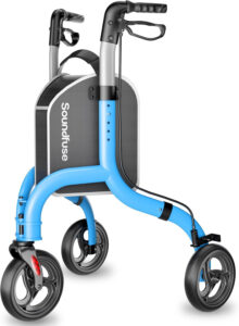 3 Wheel Walkers for Seniors, Lightweight Foldable Aluminum Rollator Walker, Height Adjustable Three Wheel Walker, Blue