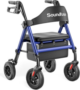 Rollator Walkers for Seniors with Seat, Foldable Lightweight Rolling Walker with 8" Big PU Wheels, Ergonomic Seat, Dual Height Adjustment