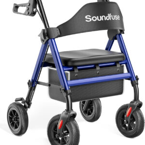 Rollator Walkers for Seniors with Seat, Foldable Lightweight Rolling Walker with 8" Big PU Wheels, Ergonomic Seat, Dual Height Adjustment