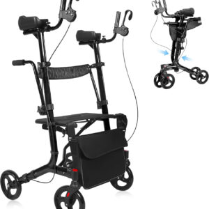 Upright Walker for Seniors, 19.8 lbs Lightweight Stand Up Walkers for Seniors 450 lb Capacity, Foldable Rollator Walker with Seat Arms Height Adjustable, 10" All Terrain Wheels (Black02)