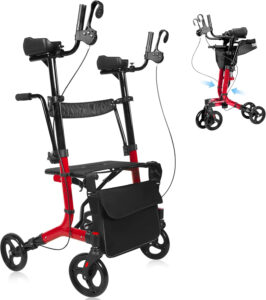 Superrio Walkers for Seniors, Rollator Walker with Seat, Drive Upright Walkers for Seniors with 4 Wheels, Lightweight Rolling Adult Walker with Seat and Brakes, Andador para Adultos Mayores (Red)