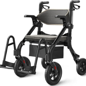 Walkers for Seniors, Z55 2 in 1 Walker Wheelchair Combo, No-Bend Footrest, Rollator with 10" All Terrain Big Wheels, Transport Wheelchair Foldable, Rollator with Seat & Brakes, Storage Bag