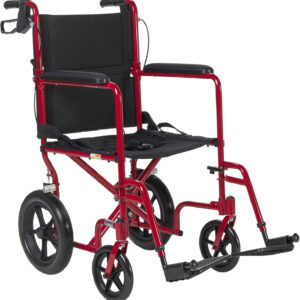 Drive Medical EXP19LTRD Lightweight Expedition Folding Transport Wheelchair with Hand Brakes, Ultra Lightweight Transport Chair for Seniors and Adults, Red