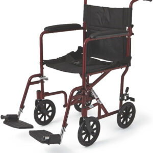 Medline Aluminum Transport Wheelchair, 8" Wheels, Supports up to 350 lbs, Red