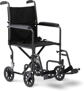 Medline Basic Steel Transport Chair, 17" Wide Seat, Full-Length Arms, Swing-Away Footrests, 250 lb. Capacity, Black - Durable & Convenient Mobility Aid