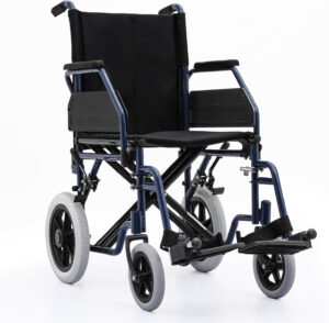 monicare Folding Transport Wheelchair, Heavy-Duty Wheel Chair with Flip-Back Armrest and Swing-Away Footrest, 17 Inch Wide Seat Transport Chair for Adults Seniors, 300Lbs Capacity, Blue