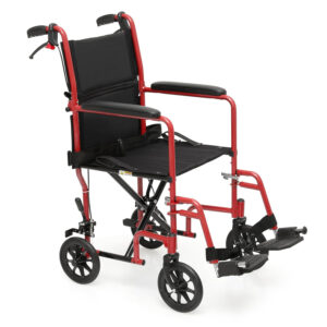 Athena Collection Lightweight Wheelchair for Adults Seniors, Foldable Transport Wheelchair with 16" Width Seat, Wheel Chair with Handbrake Swing-Away Footrest and Seatbelt, Support 250 Lbs, Red