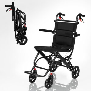 Lightweight Transport Wheelchair for Adults & Seniors - Foldable 16lbs Travel Chair with Telescoping Handle | Portable Folding Wheelchair