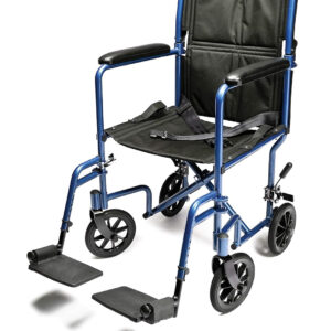 Lumex Everest & Jennings Transport Wheelchair – Lightweight Folding Transit Chair with 19” Seat for Adults & Seniors, Blue