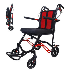 Adult Lightweight Foldable Transport Wheelchair, 19LBS Aluminum Frame, 8-Inch Rear Wheels, Portable with Fold Back Armrests Perfect for Seniors & Travel