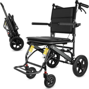 Ultra-Light Transport Wheelchair - Folding Portable Wheelchair with Bag - Trolleys for Elderly Aircraft Travel with Hand Brake