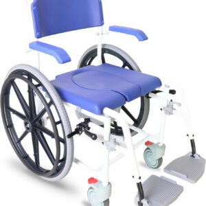 KMINA PRO - Shower Wheelchair, Adjustable Chair with Wheels for Disabled Adult, Self Propelled, Blue