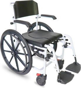 KMINA PRO - Shower Wheelchair, Adjustable Chair with Wheels for Disabled Adult, Self Propelled, Black