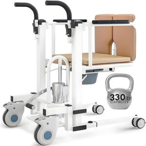 Hydraulic Patient Lift Transfer Chair for Home - 330 lb Capacity Commode Wheelchair Transfer Devices, 180° Split Seat for Elderly & Disabled, Safe Transfers from Bed to Shower/Toilets/Cars