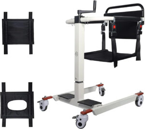 Patient Lift Transfer Chair Lift for Home Wheelchair,Portable Car Lift Bedside Commode Chair Steel Lift Aid, Adjustable Height Bathroom Wheelchair for Caregivers Elderly Living (Without Bedpan)