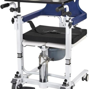 Patient Transfer Lift Chair, 350 lb Capacity, 180° Split Seat, Hydraulic Commode Wheelchair for Elderly, Bed to Toilet