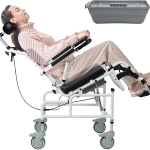 Eosprim Reclining Shower Chair with Wheels - Shower Wheelchair for Elderly and Disabled,Padded Transfer Rolling Chairs with Arms,Ultra-Wide Seat,Tilt 97-125° Shower Wheelchair with Commode,Black