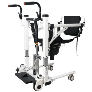 Patient Lift Transfer Chair, Hydraulic Lift, 180° Split Seat, Portable Bathroom Wheelchair, Freely Adjustable Height, and Bedside Commode Chair