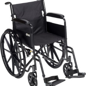 Drive Medical SSP118FA-SF Silver Sport 1 Folding Transport Wheelchair with Full Arms and Removable Swing-Away Footrest, Black