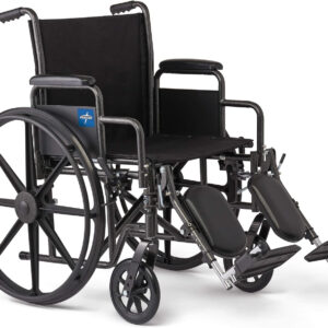 Medline Comfortable Folding Wheelchair with Swing-Back, Desk-Length Arms and Elevating Footrests, 20”W x 16”D Seat